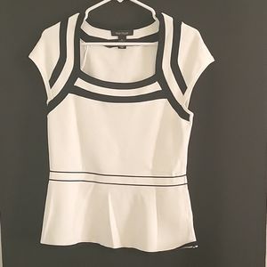 Knit peplum top. WHBM Medium  white with black accent